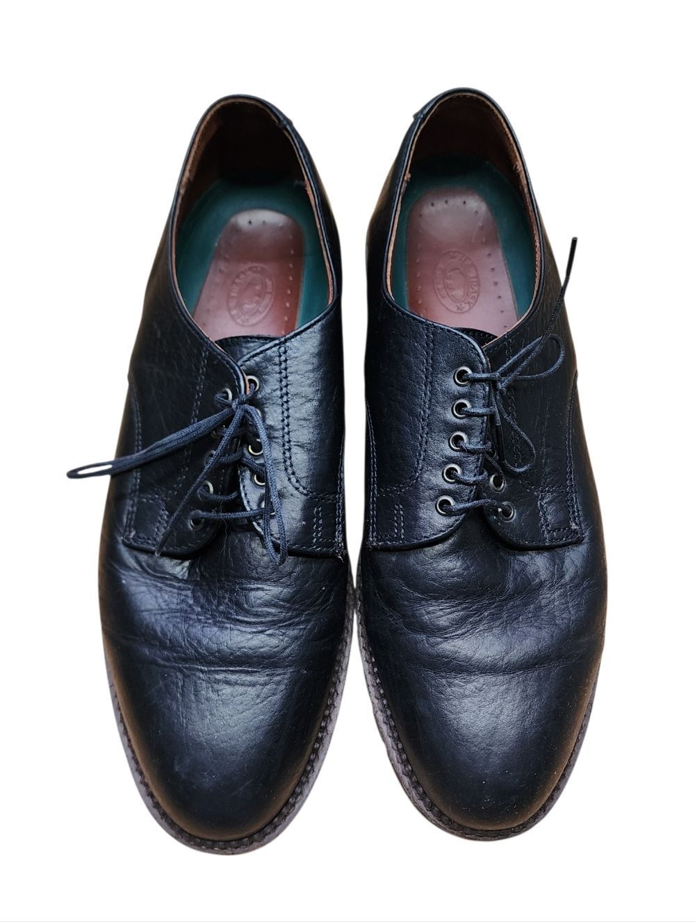 H.S. Trask Gallatin 1002 Black Bison Leather Plain Toe Derby Shoes 10.5